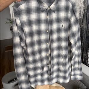 All Saints Gray and White Checkered Shirt